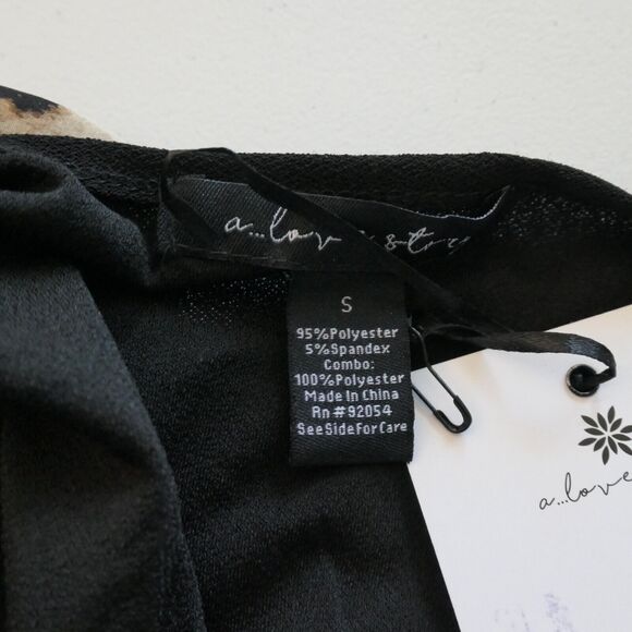NWT A Love Story Blouse Top Women Small Black Animal Print Rhinestones Glam Luxe - Picture 11 of 12